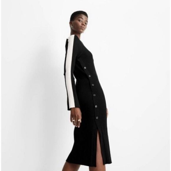NEW Ribbed Long Sleeve Side Button Sweater Dress - Future Collective ~ 3X. L - Picture 2 of 8